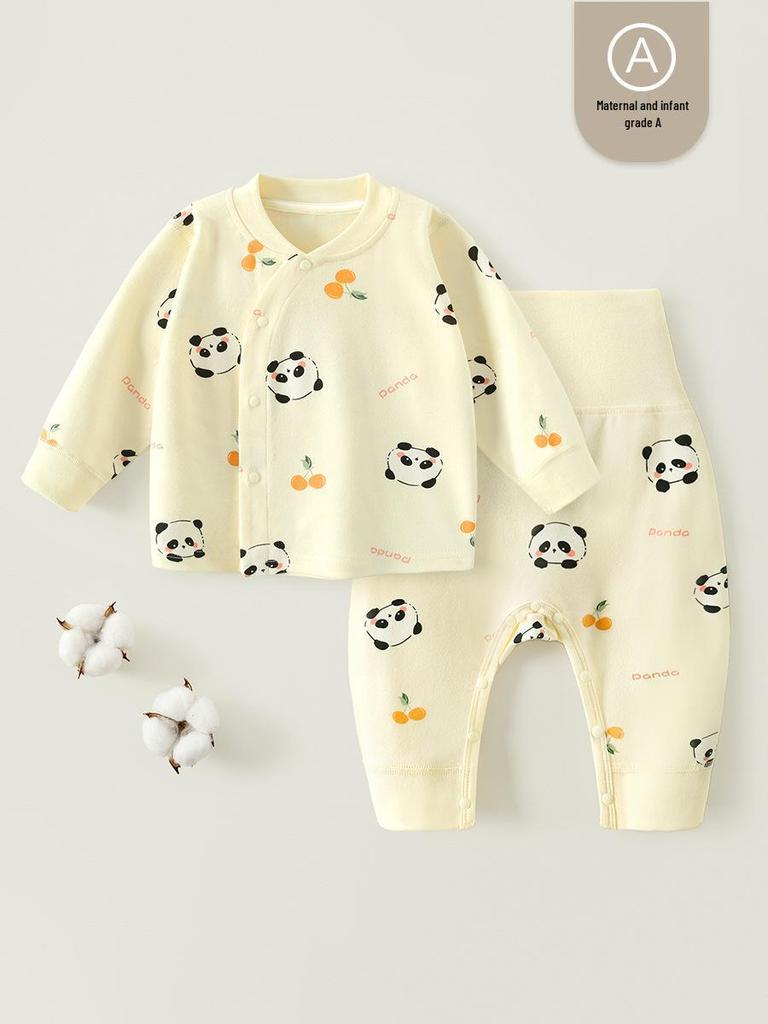 Autumn Baby Clothes Set: Cotton, Seamless, High-Waist Belly Protection Wear