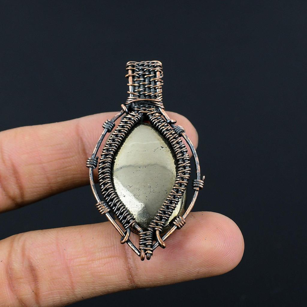 Golden Apache Pyrite Pendant, 999 Copper Wire Wrapped Jewelry, Gemstone Pendant, Gift For Her Handmade Dainty Jewelry