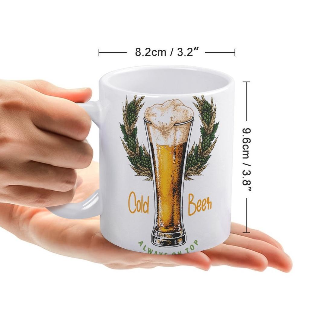 1pc 11oz Double-Sided Printed Beer Lover Mug, Simple Ceramic Cup for Coffee, Fun Gift Choice