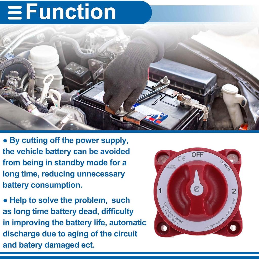 Battery Disconnect Switch 32V Battery Power Cut Isolator Kill Switch ON/Off Batteries Cut Off Switches for Cars Vehicles RVs and Boats 1 Pc