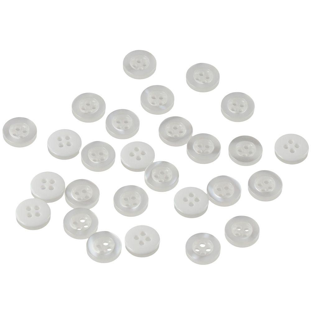 100 Stück 11MM 4-Loch Harz Standard Hemdknöpfe Klar Weiß Rund Klar Weiß Flachrückseite Dekoration