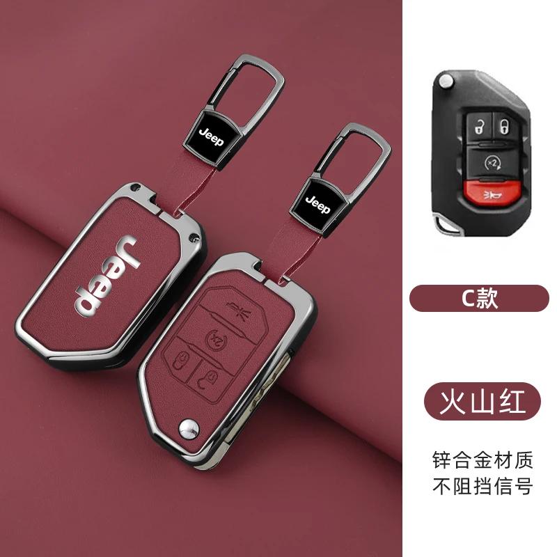 For Jeep Metal Leather 2 3 4 Buttons Car Flip Key Case Cover For Jeep Gladiator JT Sahara JLU Wrangler JL Rubicon 2018 2019 A