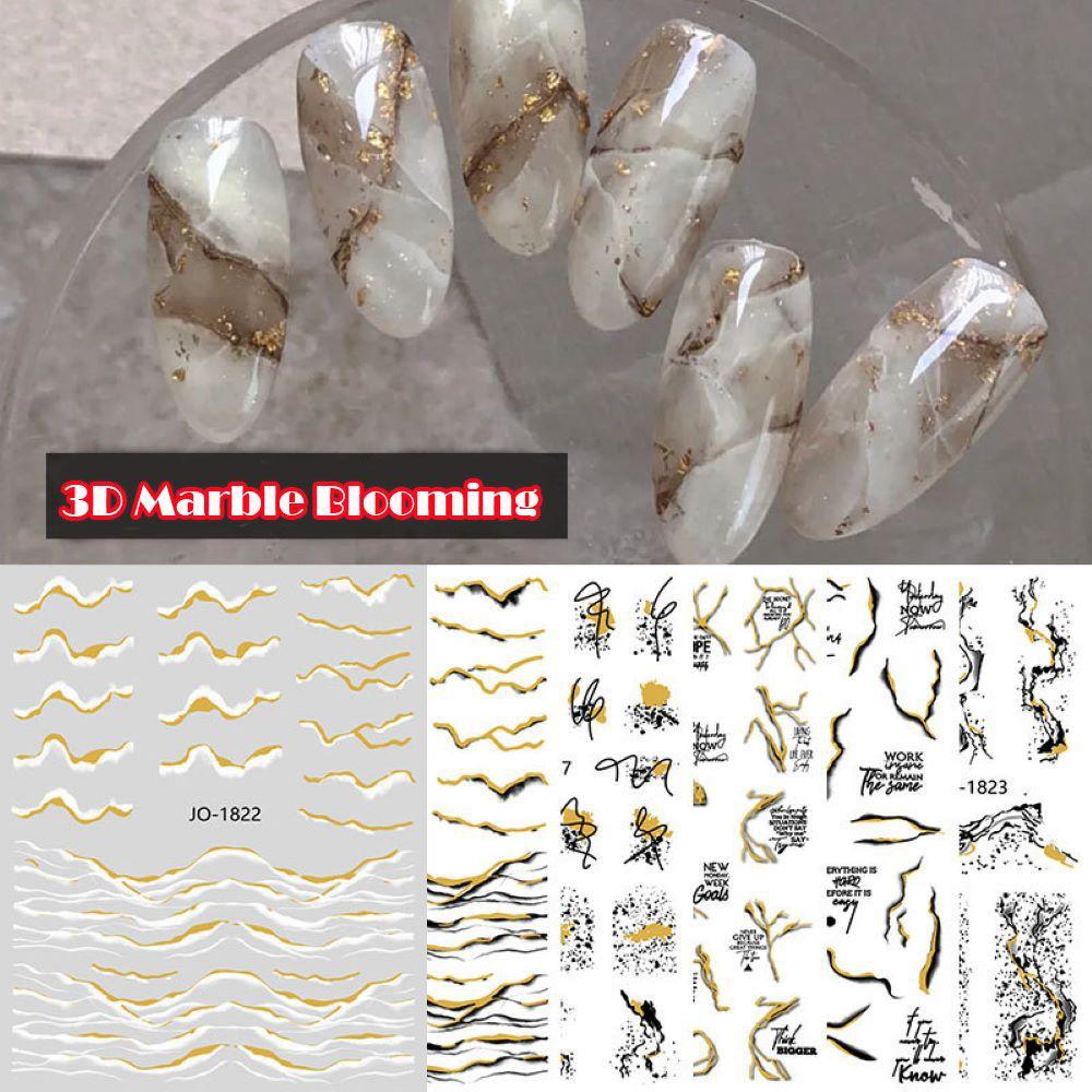 

Spring Decals Snake Nail Art Design Nail Stickers Marble Blooming 3D Foil Gold Bronzing