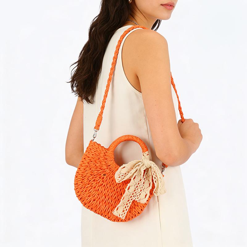 Yogodlns Fashionable Wicker Basket Bag Women's Single Shoulder Slant Cross Handmade Woven Grass Bag Casual Travel Style Small Bag