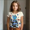 Girl Clothes Summer Cartoon Cat Graphic Children's Clothing  Doodling Short Sleeve O-Neck Top