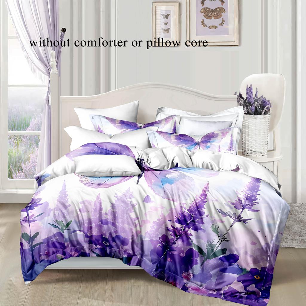 Simple Thickened Polished Butterfly 3D Digital Printing Bed High-End Quilt Cover, Three-Piece Bedding