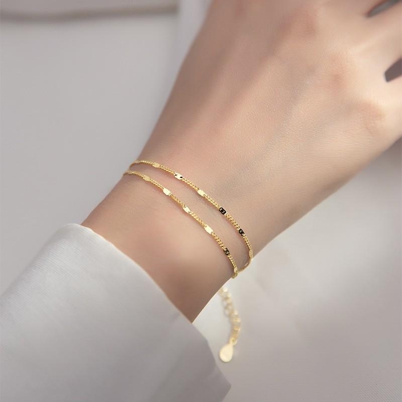 Minimalist Double Layer Bracelet Women Sterling Geometric Line Design Elegant Dainty Jewelry