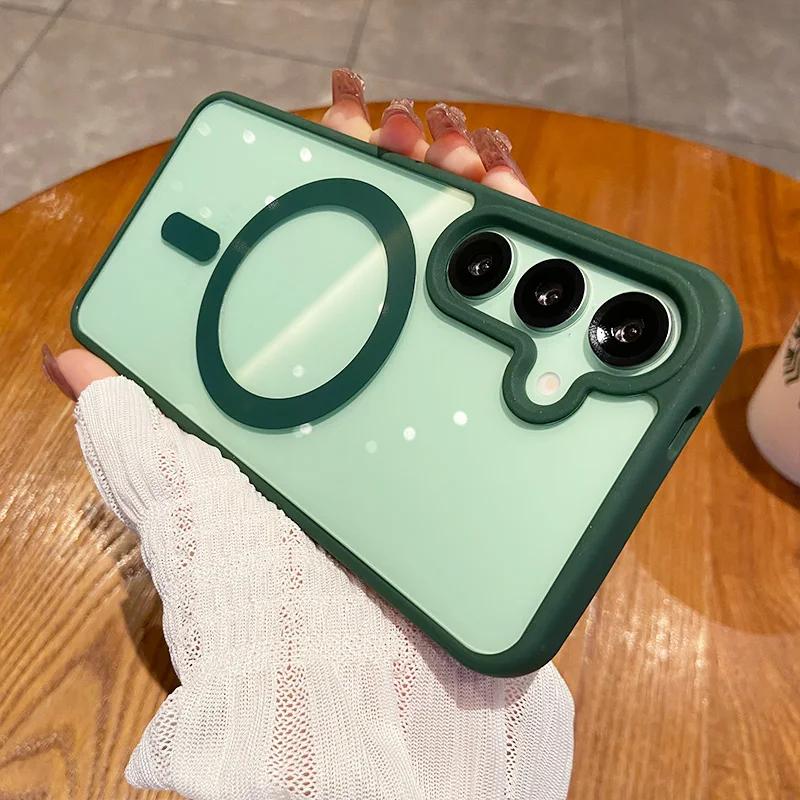 Luxury Magsafe Wireless Charge Case for Samsung Galaxy S25 Edge S22 S23 Plus S24 Ultra FE Clear Colour Magnetic Bumper Cover