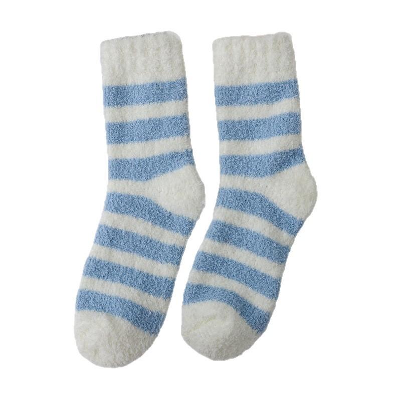 Women's Winter Mid-calf Socks, Coral Fleece Socks, Thickened and Fleece Warm Striped Fleece Socks