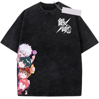Gintama Anime Sakata Gintoki Kagura T-shirt da Lavaggio Harajuku Cotone Oversize Unisex Moda Retro Manica Corta Traspirante Maglietta