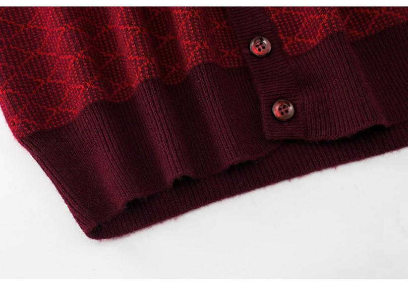 Middle-aged & Elderly Couples' Red Wool Cardigan - Year of the Rat Theme, Plus Size Warmth for Women.
