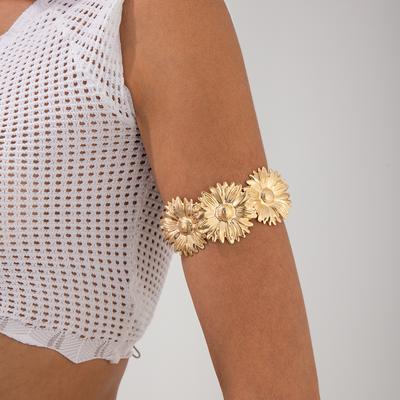 Silver Gold Color Sunflower Bow Arm Bracelet for Women Girl Fashion Boho Punk Metal Geometric Open Cuff Bangle Adjustable Jewelry Gift