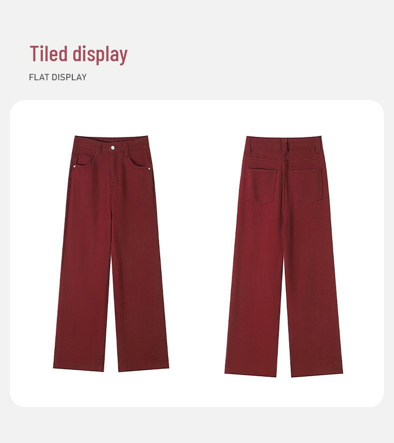 Ancola Red High-Waisted Floor-Length Wide-Leg Slimming Pants, 2025 Spring Women's Collection