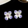 Retro oil painting flower earrings French super fairy purple oil drop earrings high-end earrings