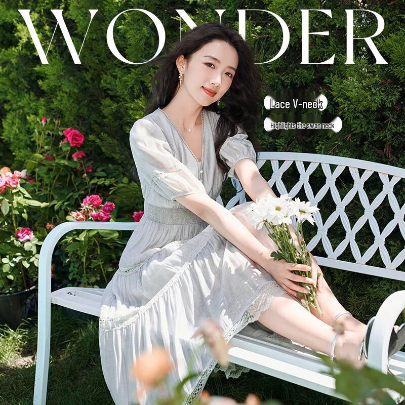 Women's Elegant French Style Lace Puff Sleeve A-line Dress