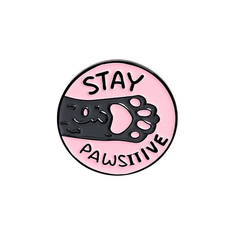 Derpy Kitten Cartoon Brooch - Cute Round Metal Cat Badge