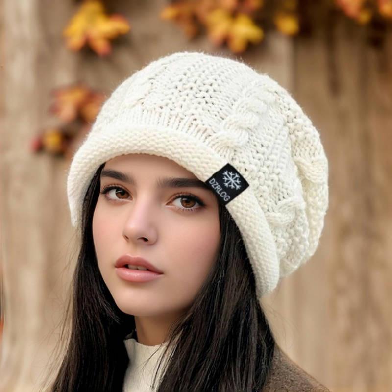 

Женская корейская модная большая вязаная шапка - Теплая, универсальная, удлиненная шерстяная с защитой ушей для осени и зимы белый