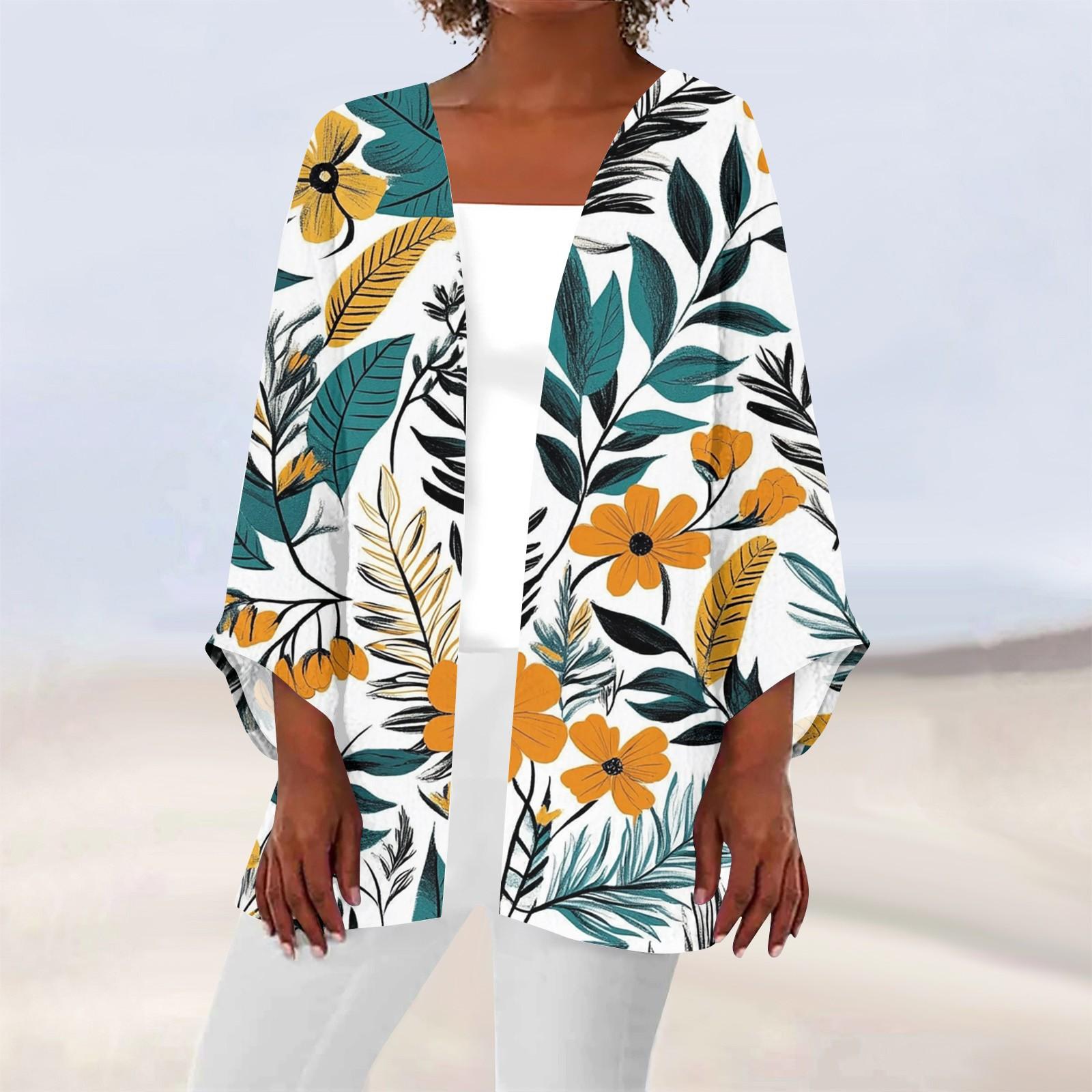 

Женская повседневная модная легкая куртка средней длины с принтом, кардиган M оранжевый