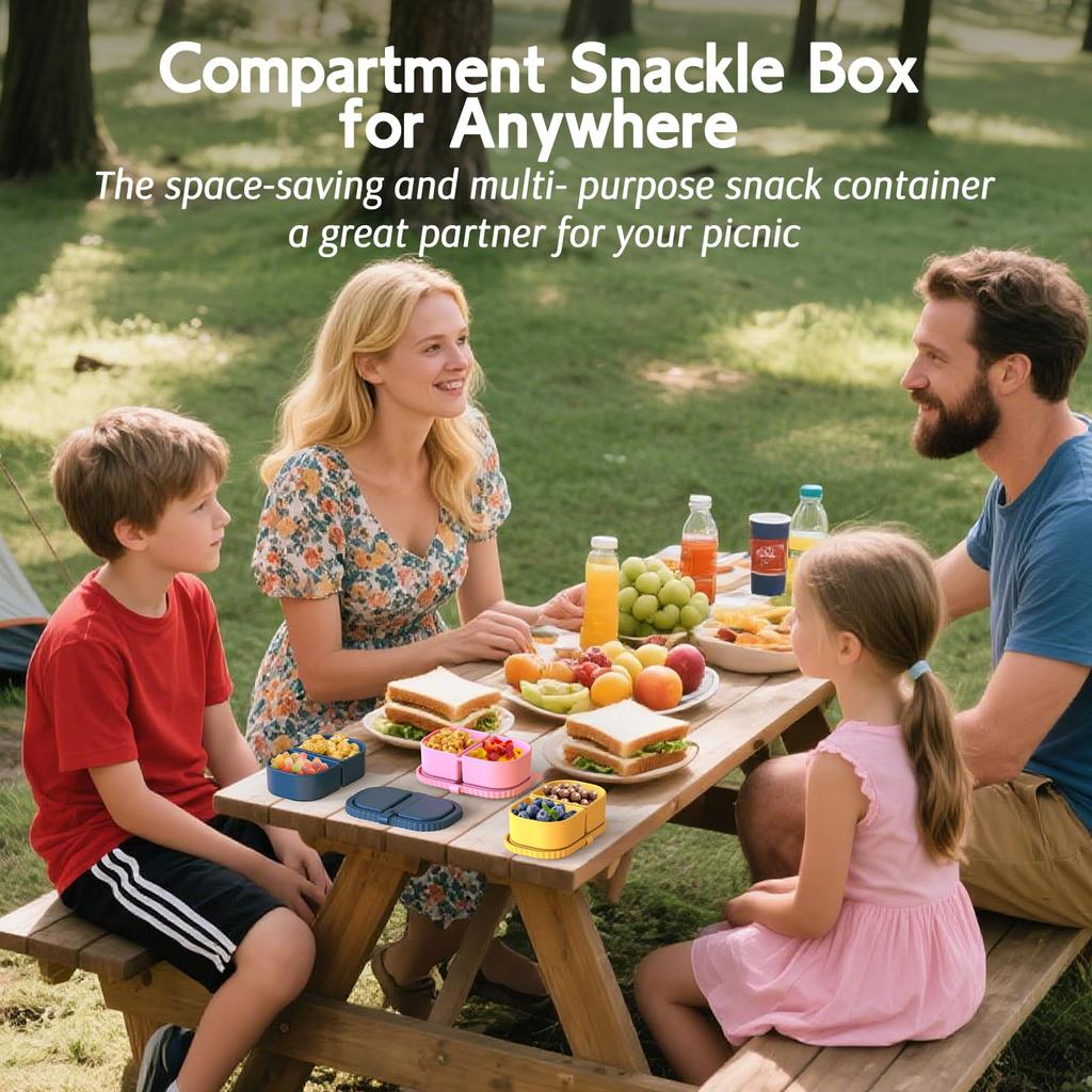 1Pack Reusable Silicone Snack Containers with Lids, Meal Prep Containers 2 Compartments, Portable Silicone Food Storage Box