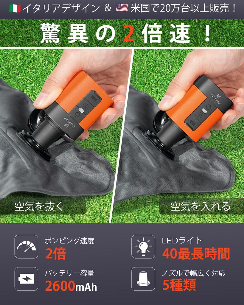 ETENWOLF AIR 3 Portable Air Powerful Electric Pump with 2600mAh Inflates and Deflates Air Vacuum and Floats Pump, 360L/min Battery, Mattresses, Bags,