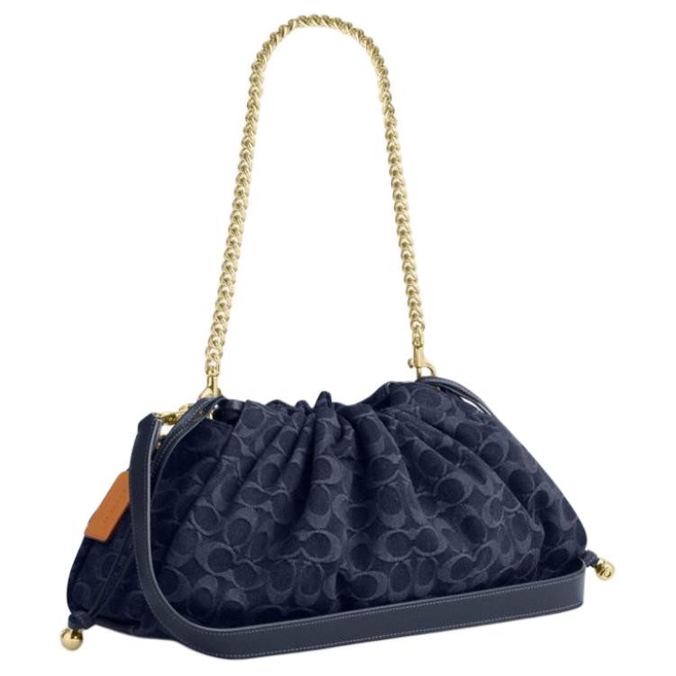 Coach Faye 38 Classic Monogram Logo Drawstring Closure Detachable Shoulder Strap Denim Tote Bag Large Women Tote Bag Indigo CDB97-IMTYV