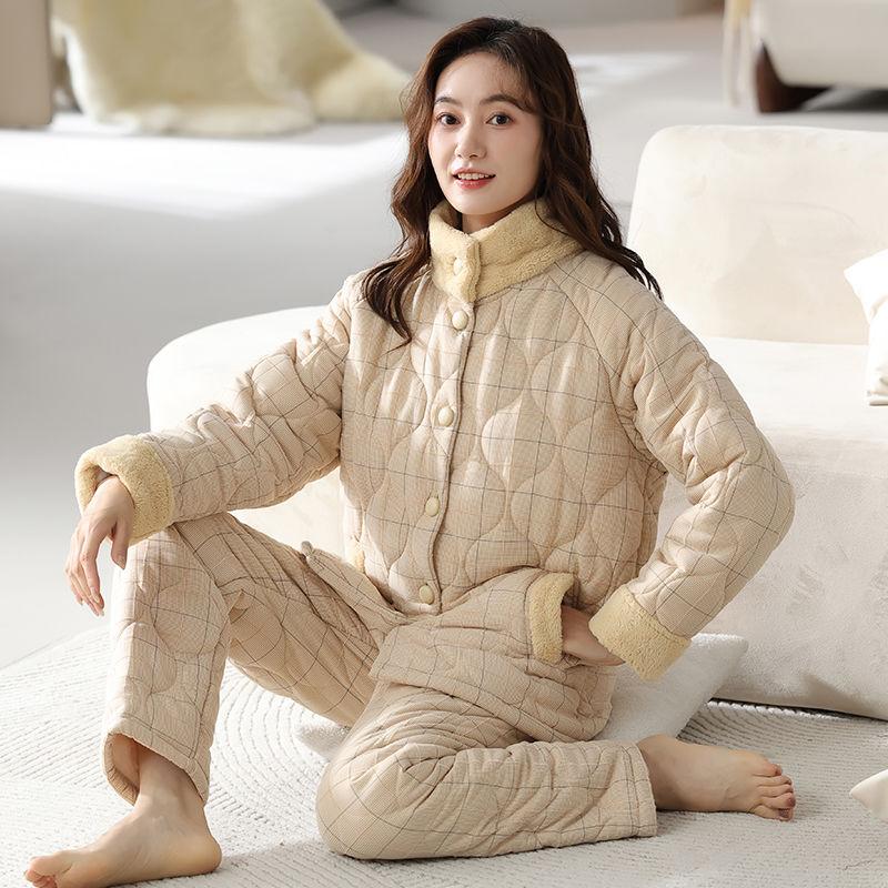 Нові жіночі піжами осінь-зима Теплий одяг з бавовняною підкладкою Тришаровий бавовняний одяг для сну Великий розмір Домашній одяг