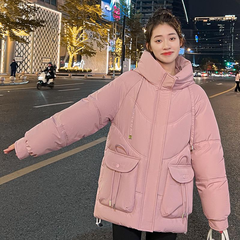 Dámská podzimní zimní jednobarevná zateplená bunda s kapucí, dlouhým rukávem, velká kapsa na zip