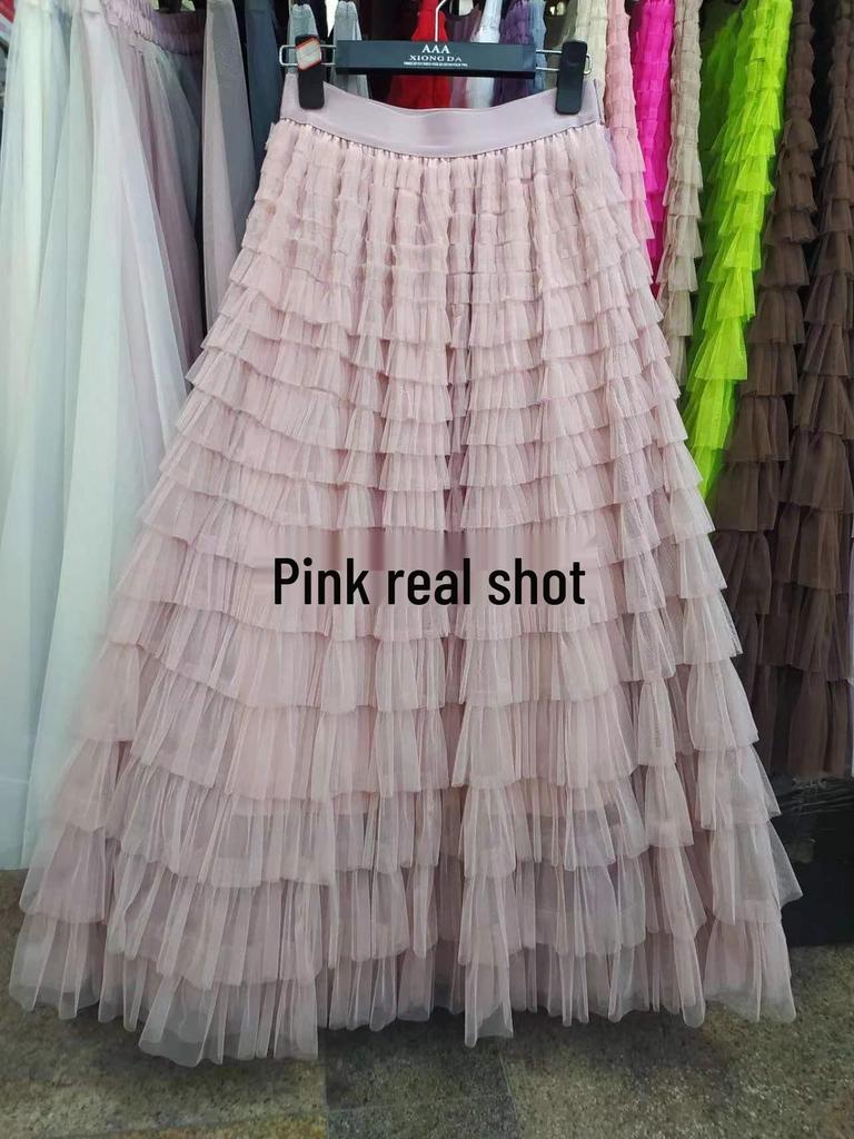 Women's Cross-Border Ruffle Mesh Midi Cake Skirt - Socialite Slimming Style