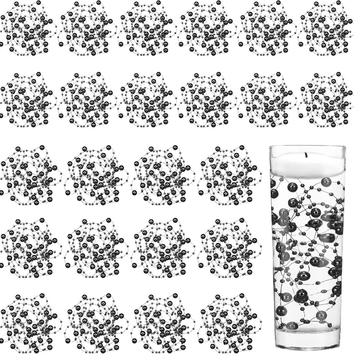 

24 Pcs Pearl Strings for Floating Candles, Faux Pearls for Vase Filler, Centerpiece Table Decorations for Wedding, Party, Event чорний