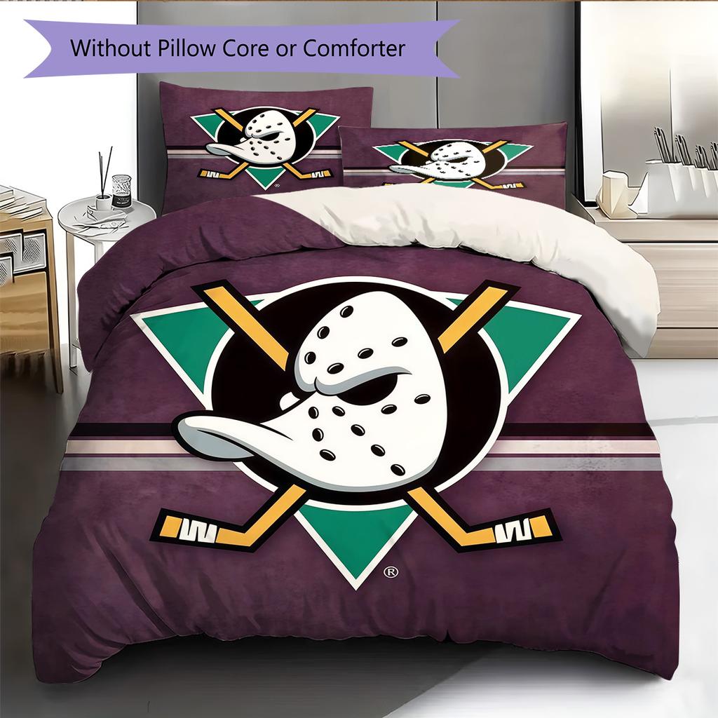 Anaheim Ducks Muster Bettwäsche Steppdecken-Set Heimdekoration Geschenk (1 Bettbezug + 2 Kissenbezüge (ohne Füllung))