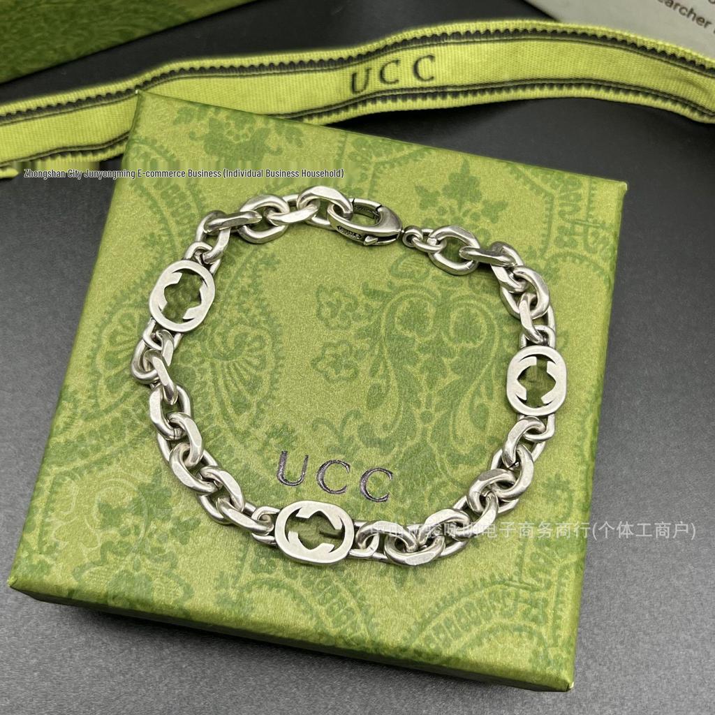 Vintage White Gold Double G Interlocking Bracelet - Women’s Fashionable Cuban Chain Bangle