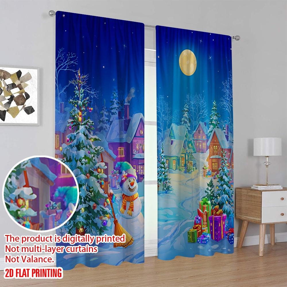 2 Stück, 2D-Flachdruck Beliebte Vorhangpaneele Winter Schneemann Weihnachtsbaum Weihnachtsmann Polyester Einfache Installation (ohne Stange) Wohnkultur