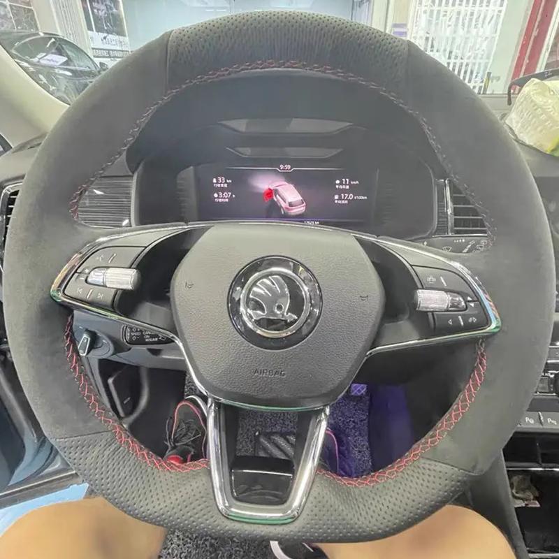 Для Skoda Octavia PRO KAROQ - Ручная прошивка Темно-серый Кожаный нескользящий Чехол на руль Автозапчасти 2