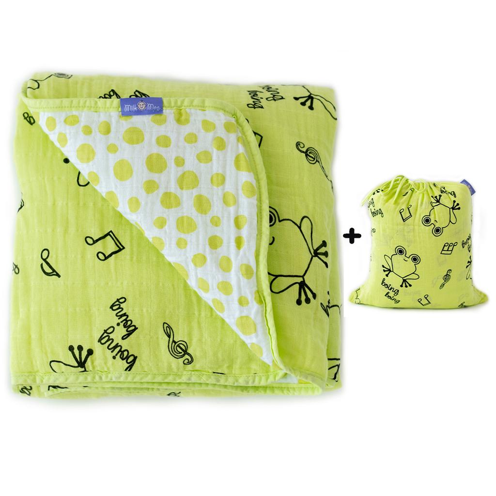 Milk&Moo Cacha Frog Baby Muslin Fiber Filled Blanket,Soft,Breathable,Lightweight