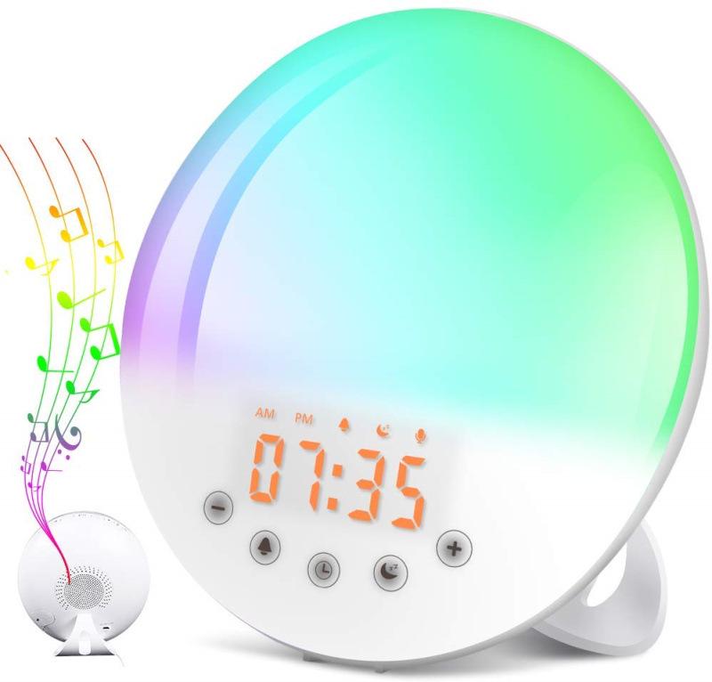 LED Sunrise Alarm Clock with FM Radio & Seven-Color Night Light