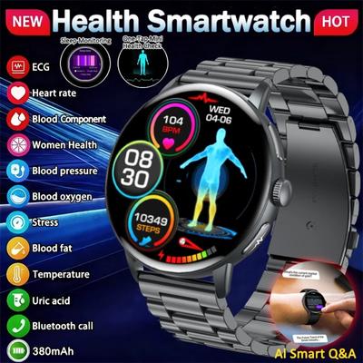 2025 Yeni EKG Ürik Asit Akıllı Saat Kan Bileşeni Sıcaklık Kalp Atış Hızı Stres Al Soru-Cevap Bluetooth Çağrı Sağlık Monitörü Akıllı Saat