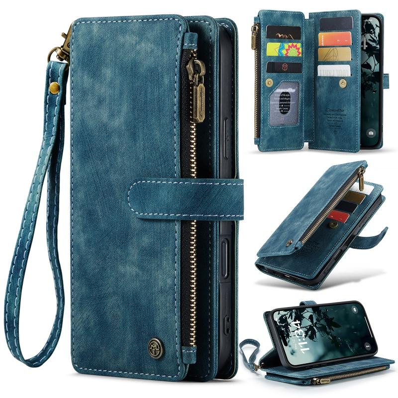 Zipper Wallet Card Phone Case For iPhone 17 Air 16E 16 Pro Max 15 Plus 14 12 13 11 XS XR X Lanyard Leather Flip Purse Cover Etui