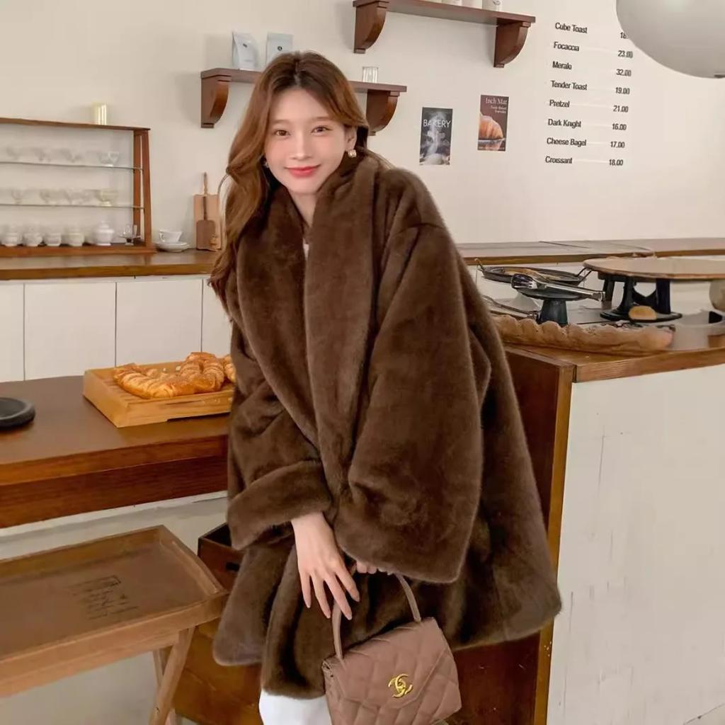 VAYLA Winter Neu Damen Jacke mit lockigen Ärmeln und Pelzmodischer Schalkragen Dicke Langarmjacke