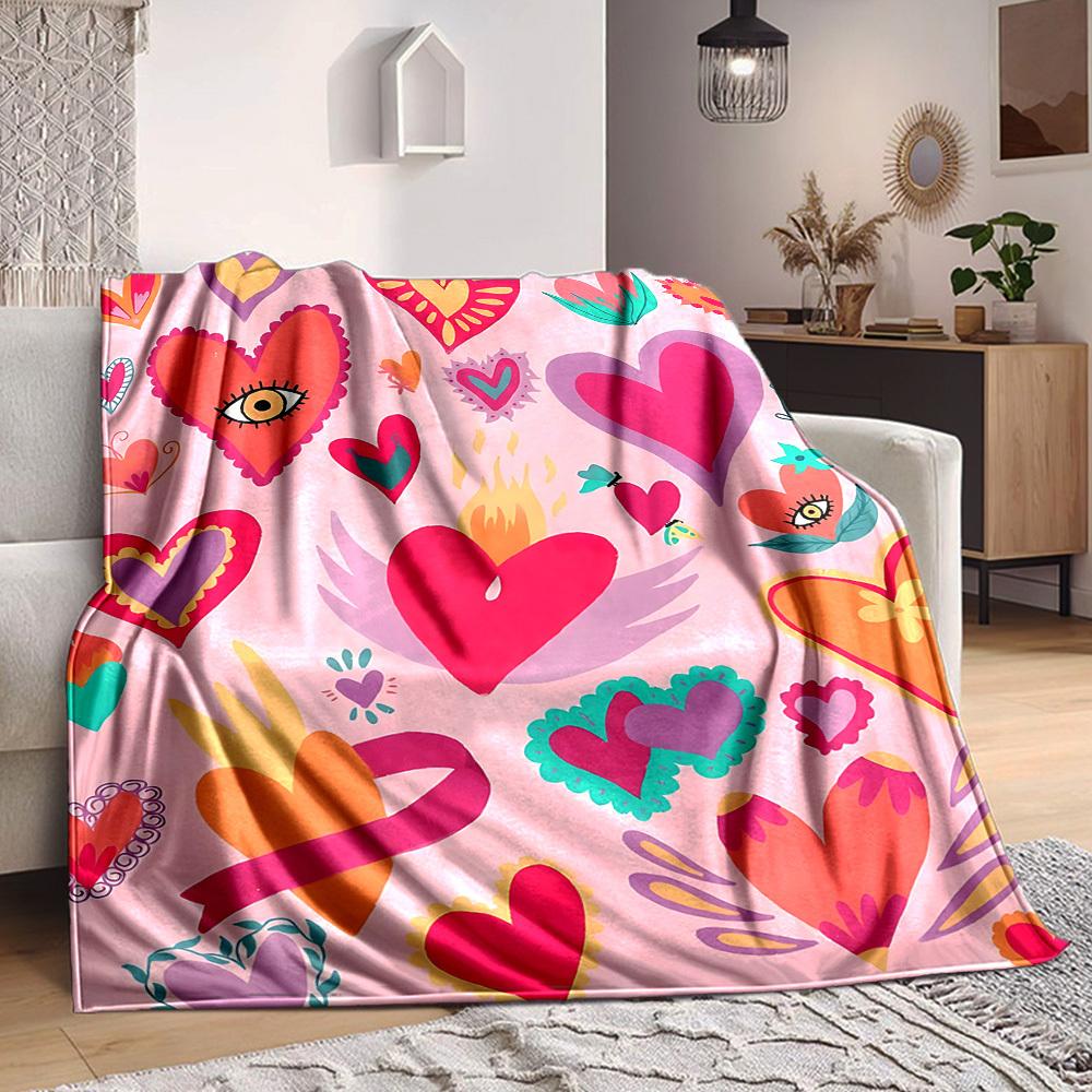 

1pc Heart Print Blanket Warm,Perfect for Camping And Travel, Making It a Great Gift for Any Season yy250904184 75x90cm