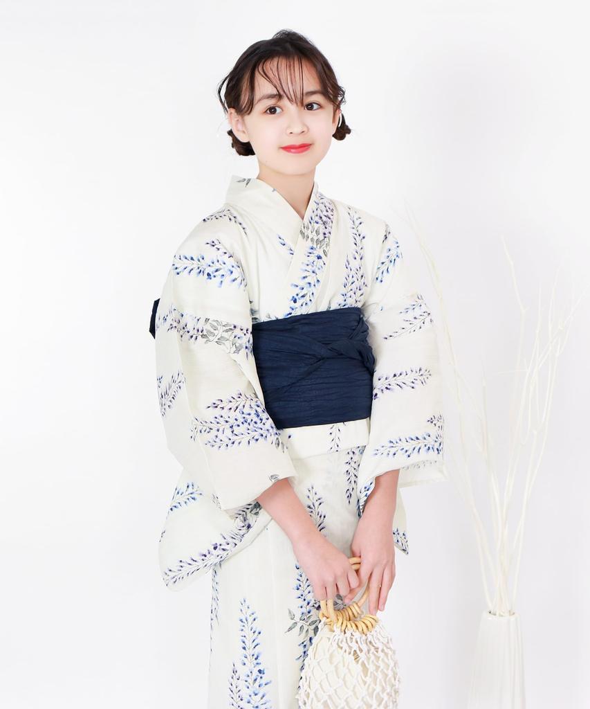 Yukata Set for Ecru Change 3 Piece Set Heiko Junior Girls Kyoto [KYOETSU] Girls, E, Weave, (Yukata, Obi, Geta) (1. Shigure, 130cm)