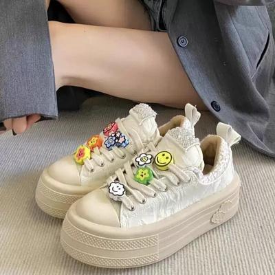 Platform Muffin White Canvas Shoes Women's Autumn New Fashion Casual Board Shoes Versatile Students