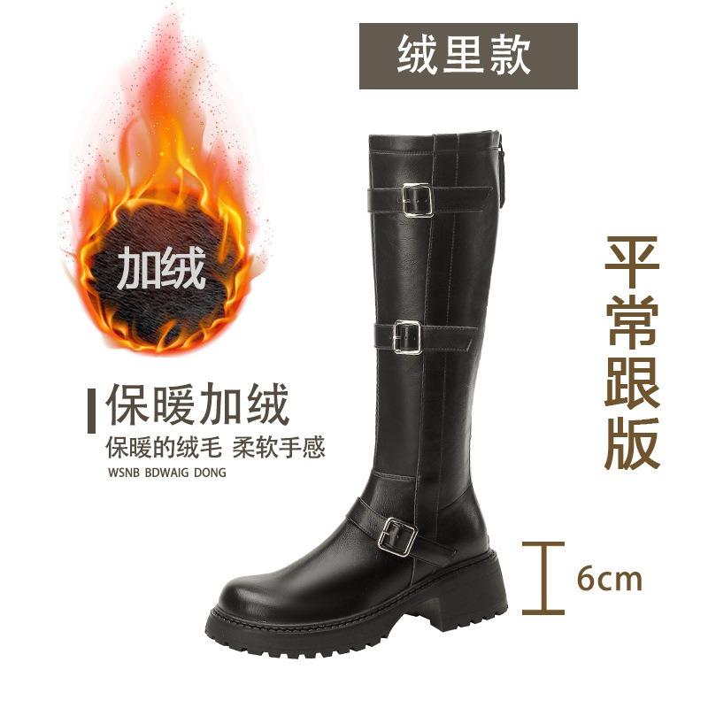 Cowhide version fashion high-heeled knight boots autumn new women's platform versatile but knee boots boots boots