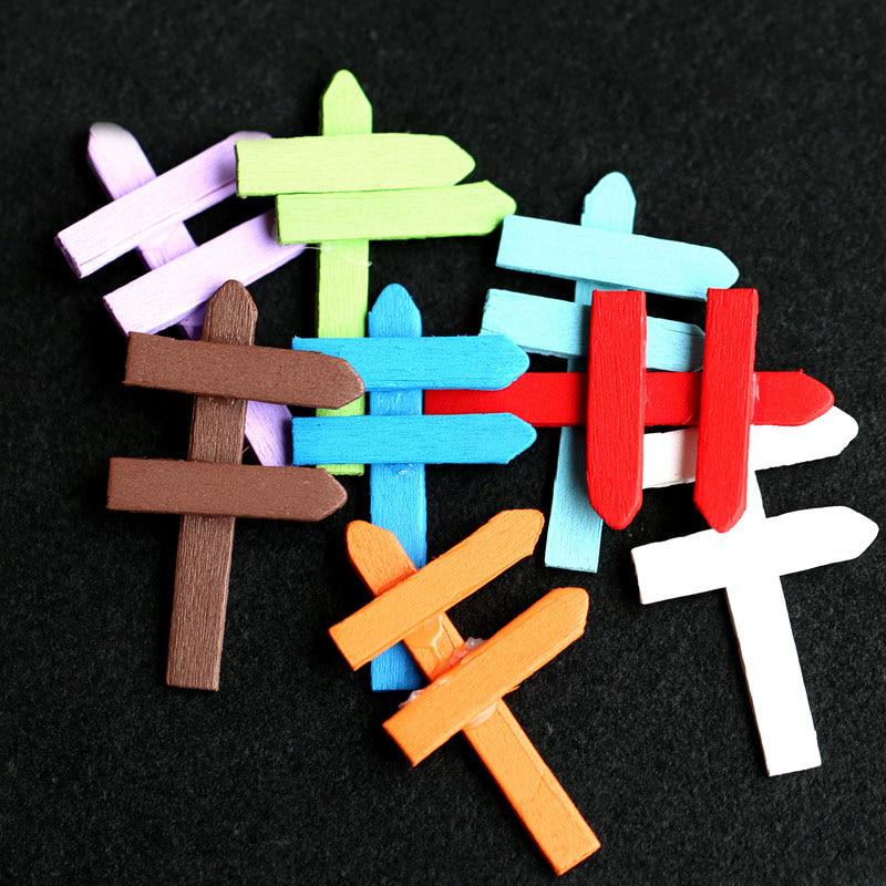 10PCS Mini Miniature Wood Fence Signpost Craft Garden Decor Ornament Plant Pot Micro Landscape