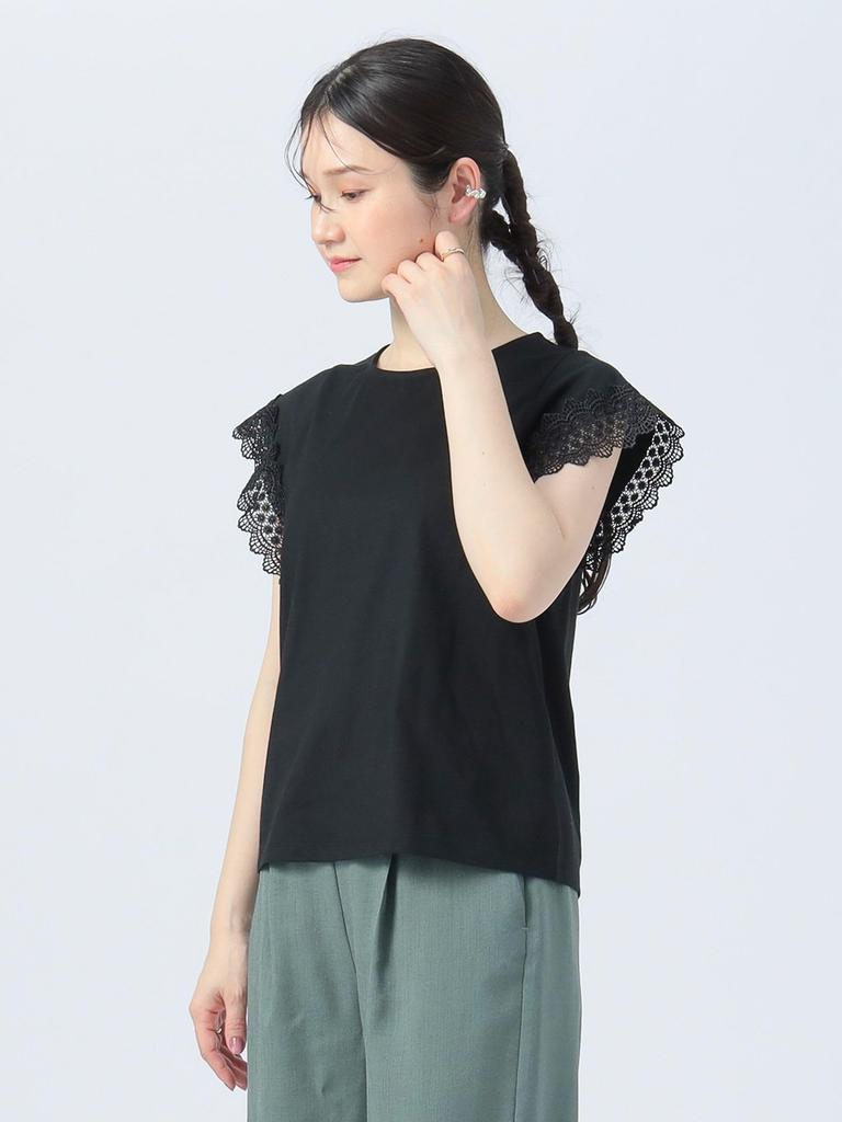 Beams Heart S/S TEE p/Cuff Lace PO25S Women's Black One Size