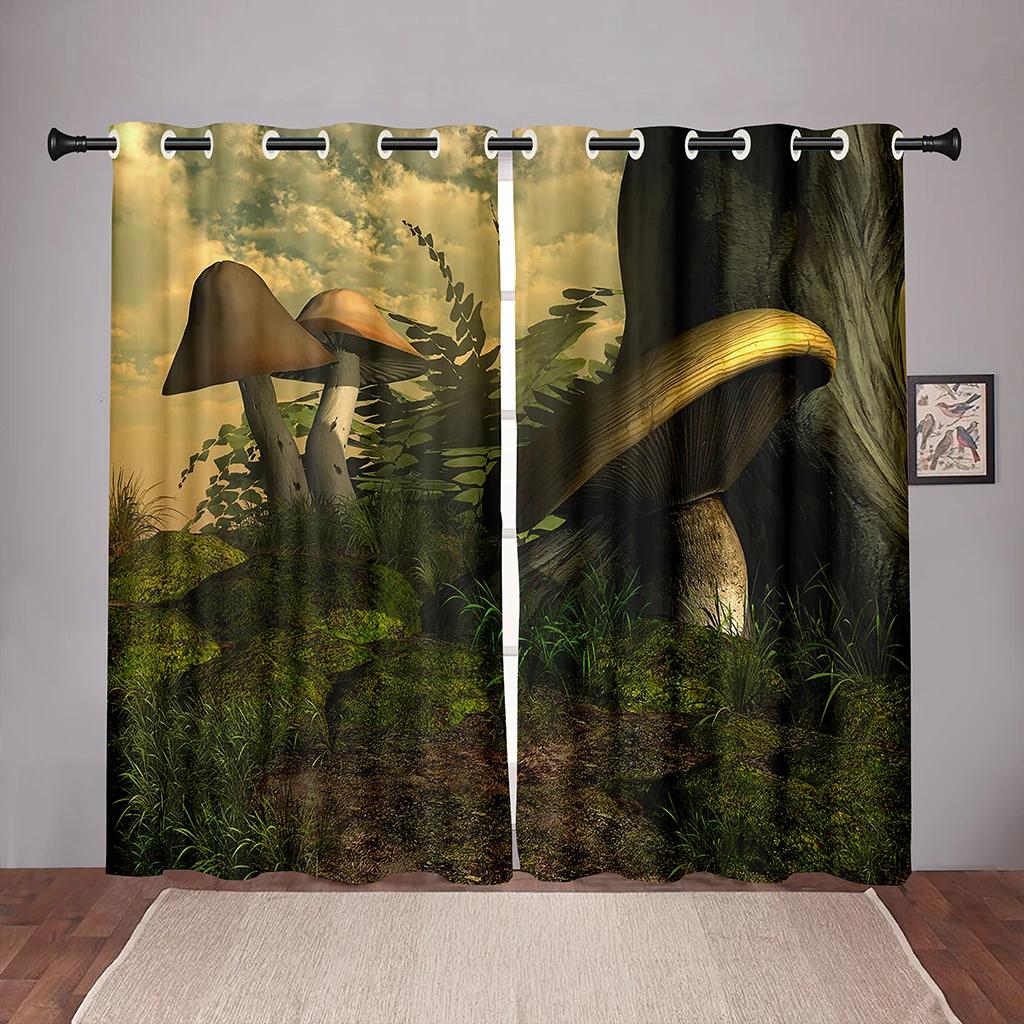 

Природа Грибной лесМечтательная затемняющая оконная занавеска для спальни, гостиной, ванной комнаты, кухни, двери зала, высокая затененность, новая мода W55 X H120cm X 2&Grommet Top