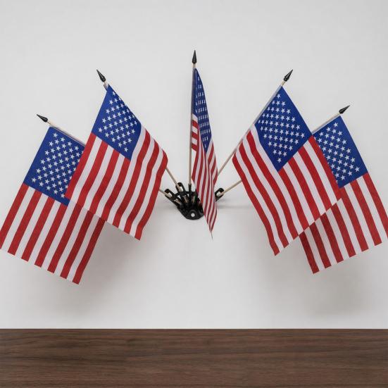 yangyizhi American Flag Stand Set, 5Pcs Celebration Flags with Poles And Fan-Shaped Bases for Wall Balcony Shop Fronts Outdoor Decor Patriotic