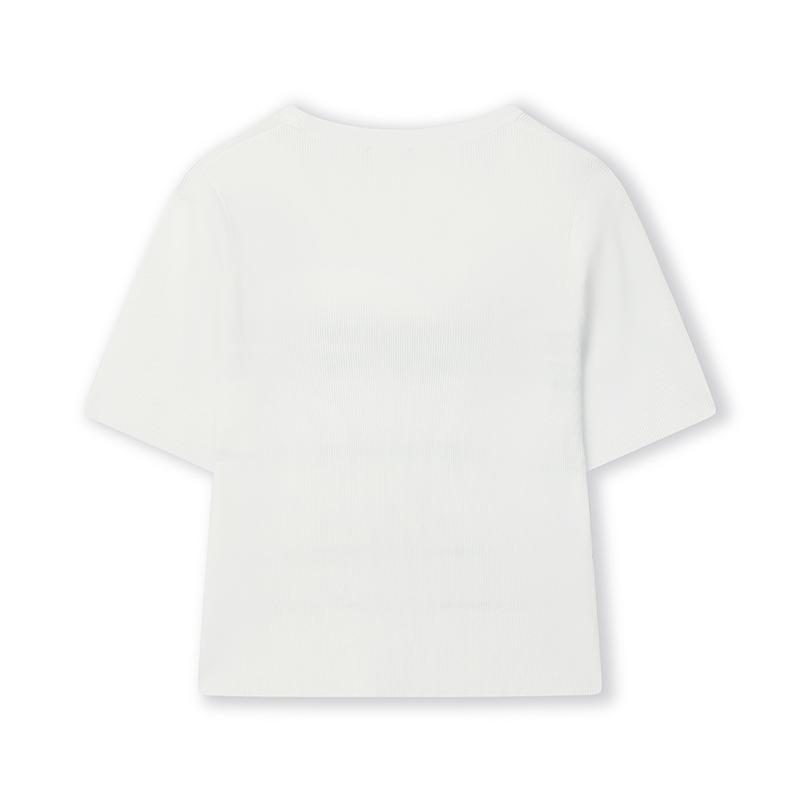 Fila Heritage Series Casual Versatile Striped Short Sleeve Knit Top Women Tops Bright-White F11W528408F-WT