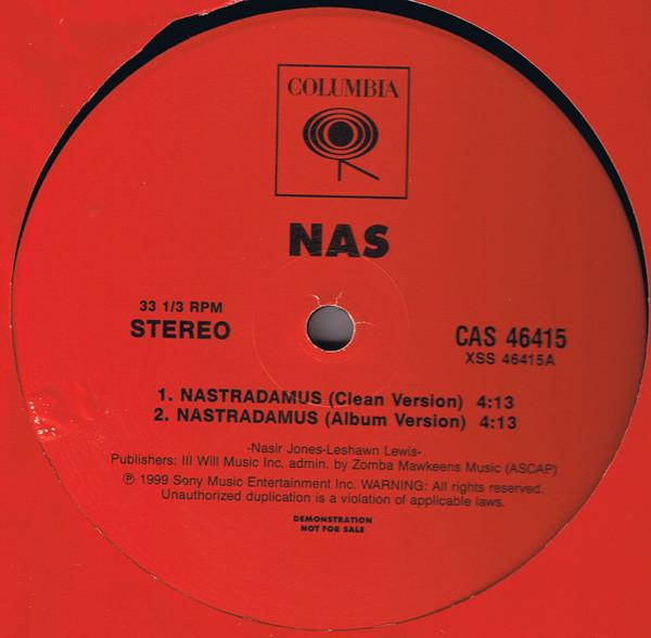 

LP Record NAS - Nastradamus CAS46415PROMO Columbia 1999 US Rap & Hip-Hop/R&B Used