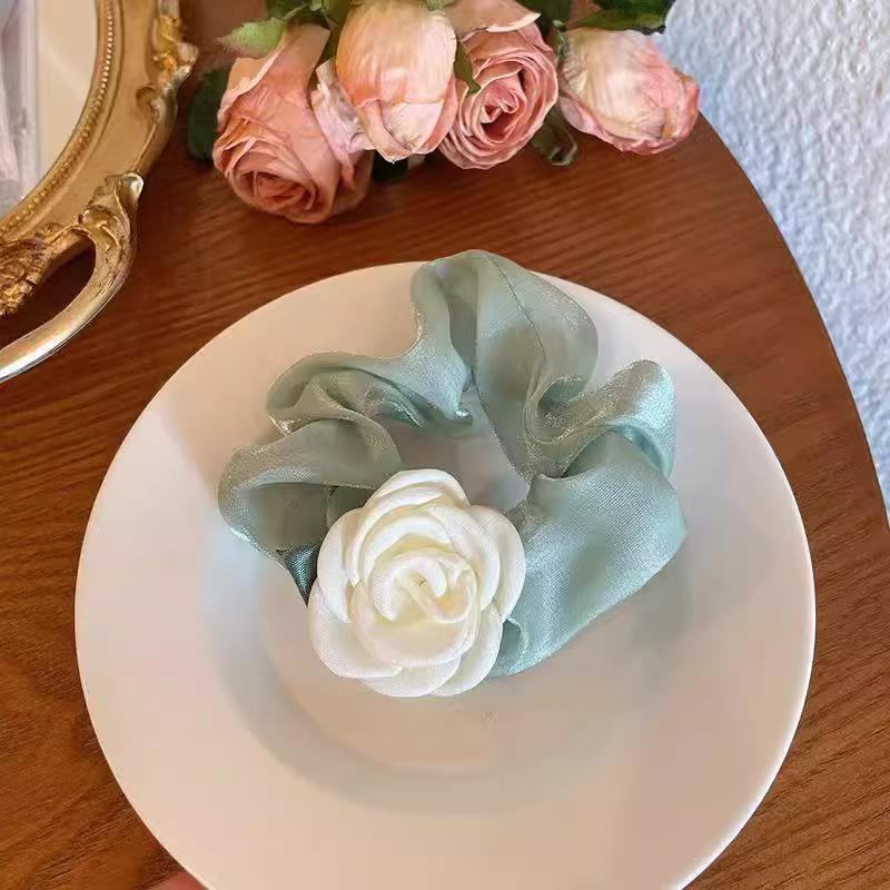 Camellia Flower Hair Scrunchies for Women, Elegant Floral Hair Ties, Elastic Hair Bands, Ponytail Holders, Hair Accessories