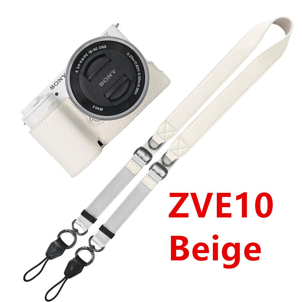 Půl pouzdro na fotoaparát z PU kůže s texturou liči pro Sony A6700 A6400 A6300 A6100 A6000 ZVE10 ZVE10II ZVE10M2 Spodní otevírací kryt s popruhem